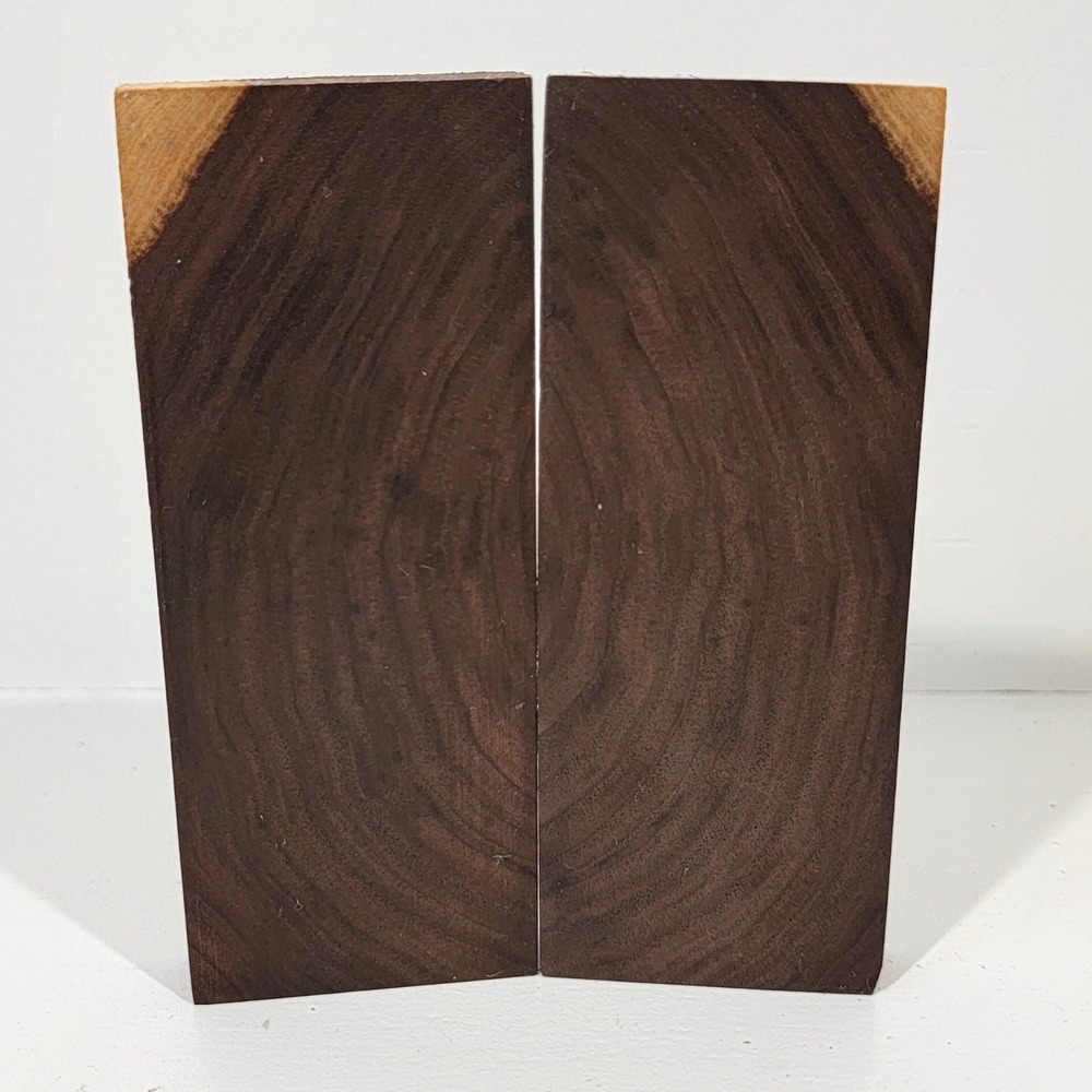 2pc Dark Walnut Hardwood Bookmatched Knife Scale Blanks Natural Sapwood Accent
